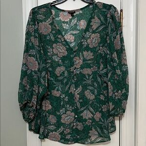 Torrid Green Floral Blouse with Button Detail